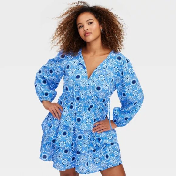 Roller Rabbit x Target Long Sleeve Star Medallion Print Tiered Mini A-Line Dress - Picture 2 of 5